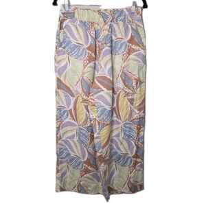 C&C California Linen Pants Colorful Leaves Floral Pattern Wide Leg Size Medium